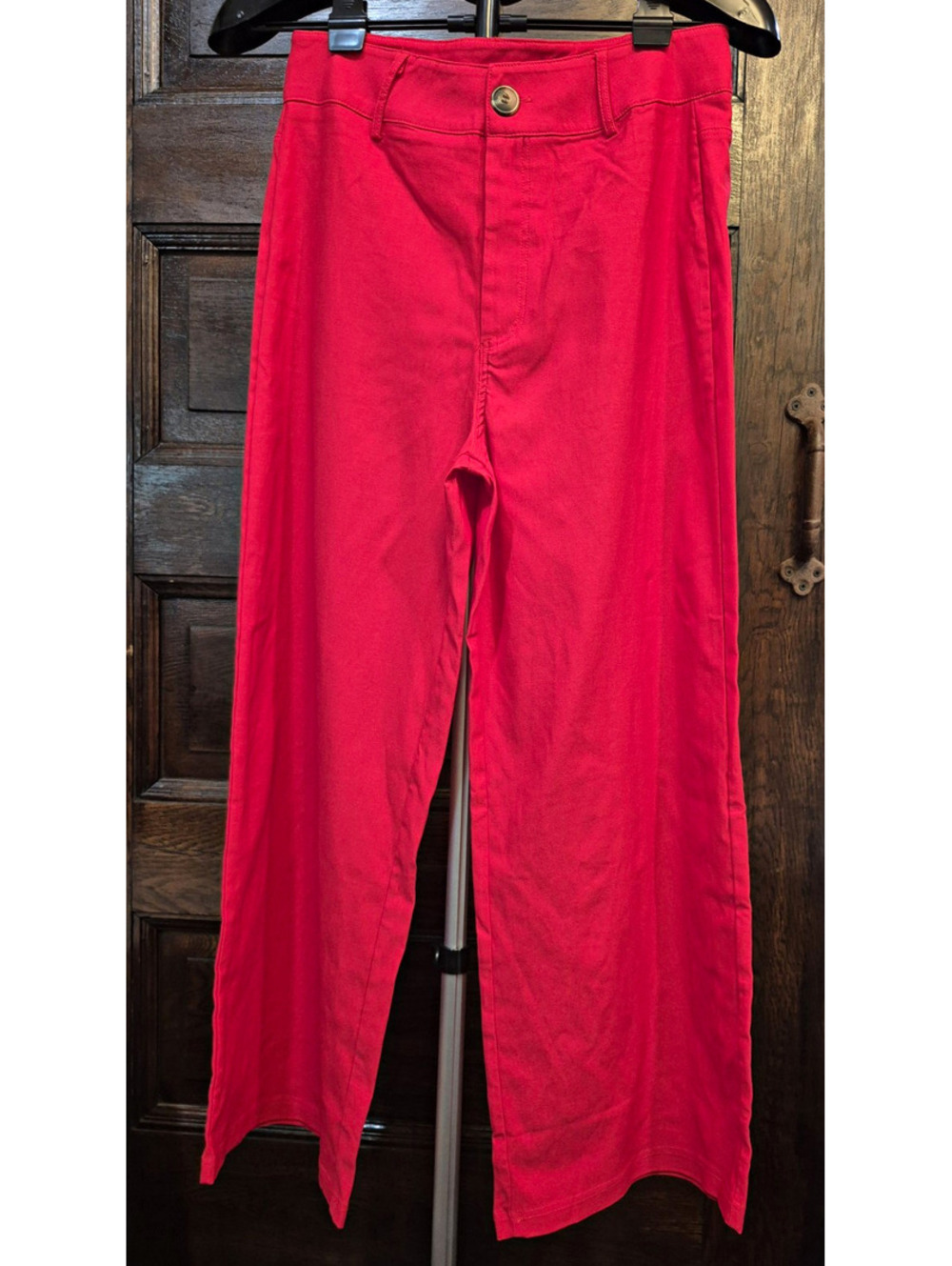 Glam Women’s Red Solid Flat Front Pants Rayon Blend M